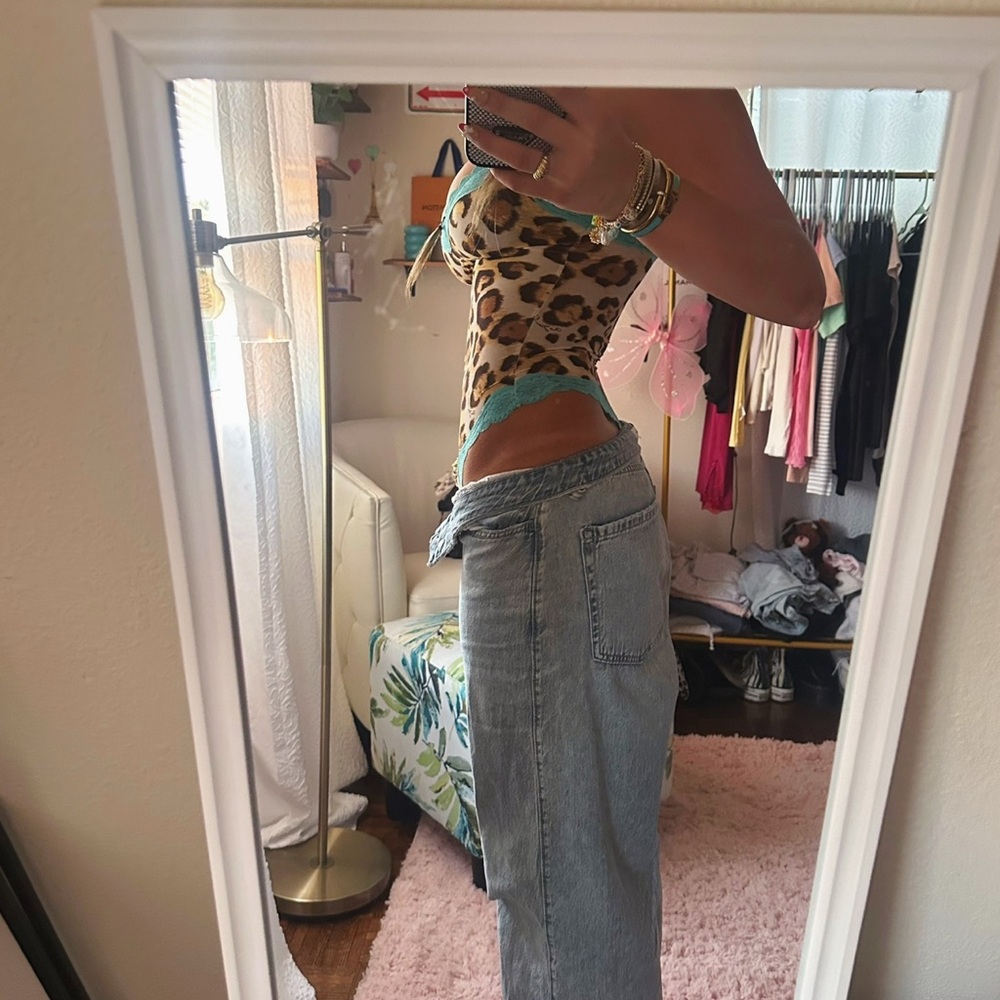 Urban Outfitters Leopard Print Bodysuit with Teal Accents